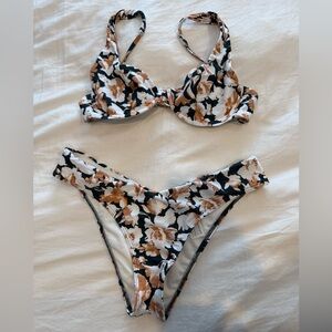 Abercrombie & Fitch Dark Green and Orangish/Brown Floral Bikini Set